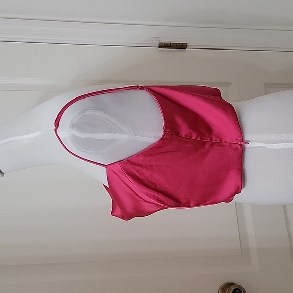 H&M Size L "Cerise" (Bright Pink) Satin Corset Top Adjustable Straps, Drape Neck - Picture 2 of 11